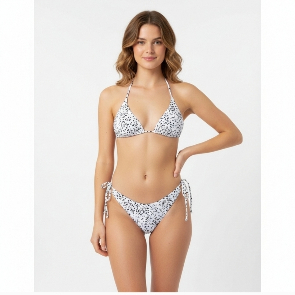 Zaful NEW White Polka Dot Cheeky Bikini Swim Suit Swimsuit Halter Bathin…